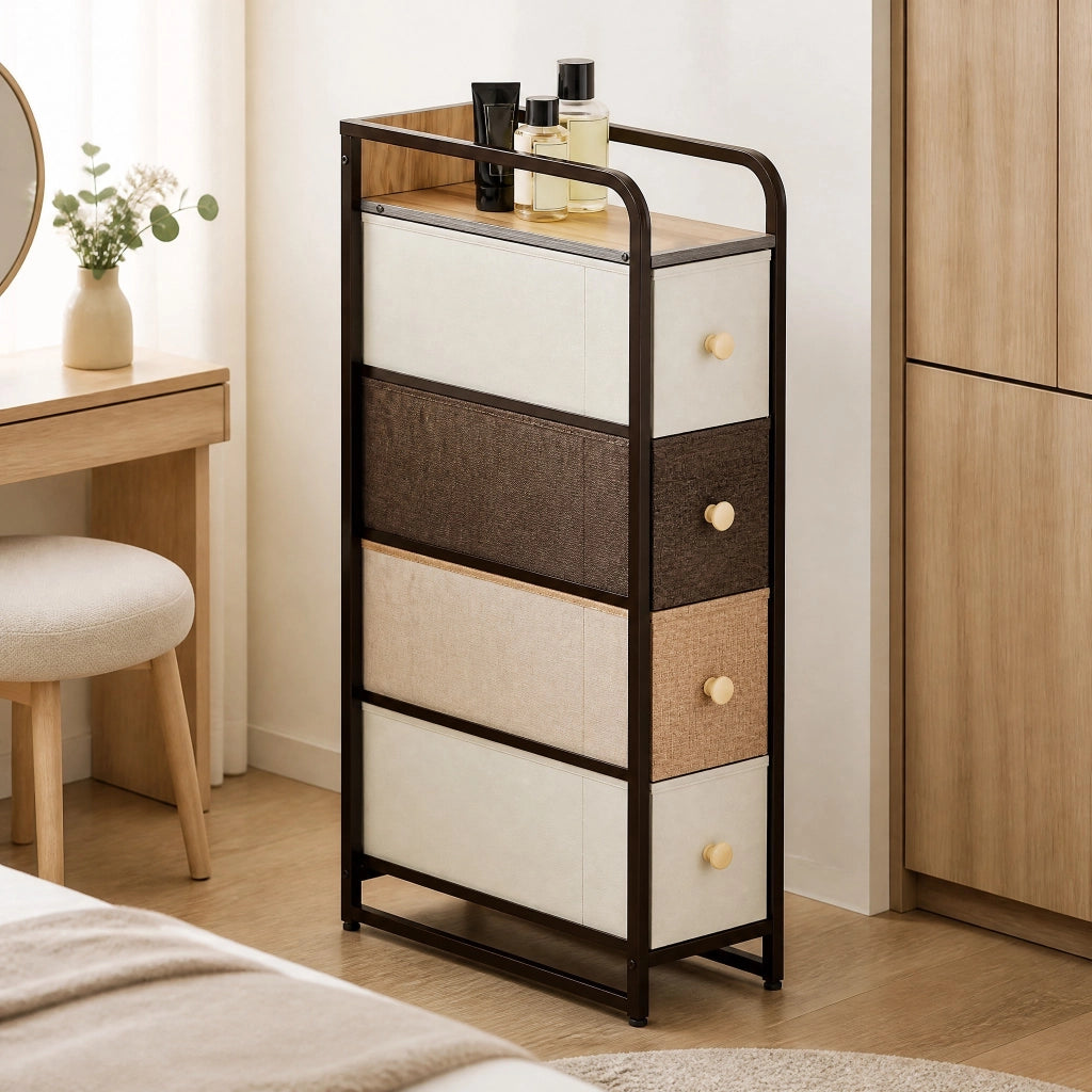 Cassettiera salvaspazio 20x47x84.5 cm con 4 cassetti in tessuto; struttura in acciaio; multicolore