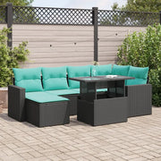 Set Divani da Giardino con Cuscini 7pz Nero Polyrattan Acacia