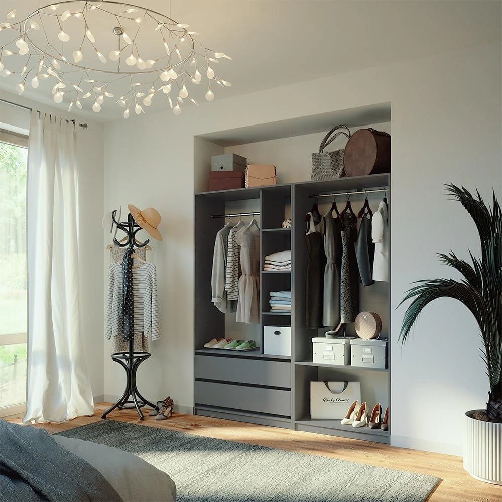 Armadio Elmo, Antracite, 180 x 200 cm Set di 2, per una conservazione flessibile di diversi capi di abbigliamento