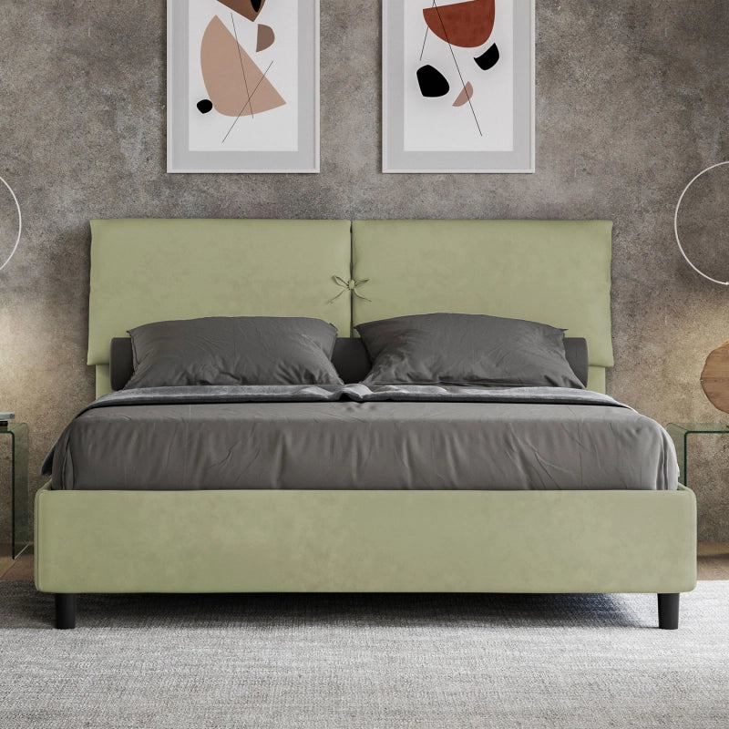 Letto imbottito Matrimoniale 160x200 cm Mados - Con rete,Microfibra,Tè verde