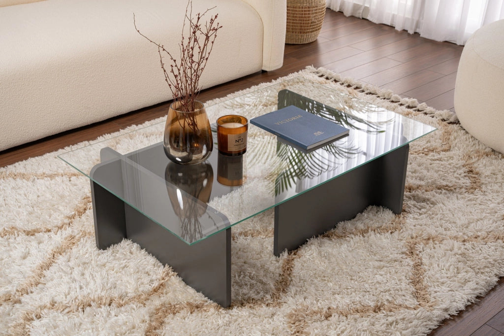 Tavolino in vetro "Flavio" 105 x 65 x 30 cm - Antracite