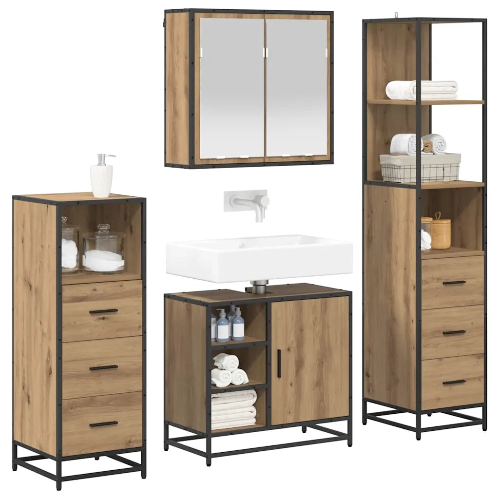 Set di mobili per il bagno con porta 4 pcs Rovere artigianale 3402412