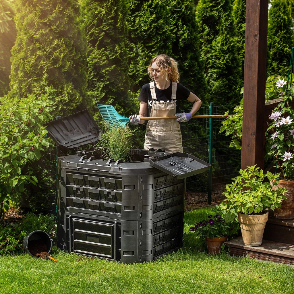 Compostiera modulare da giardino KADAX di grandi dimensioni, resistente al gelo e utilizzabile tutto l'anno, 650 litri.
