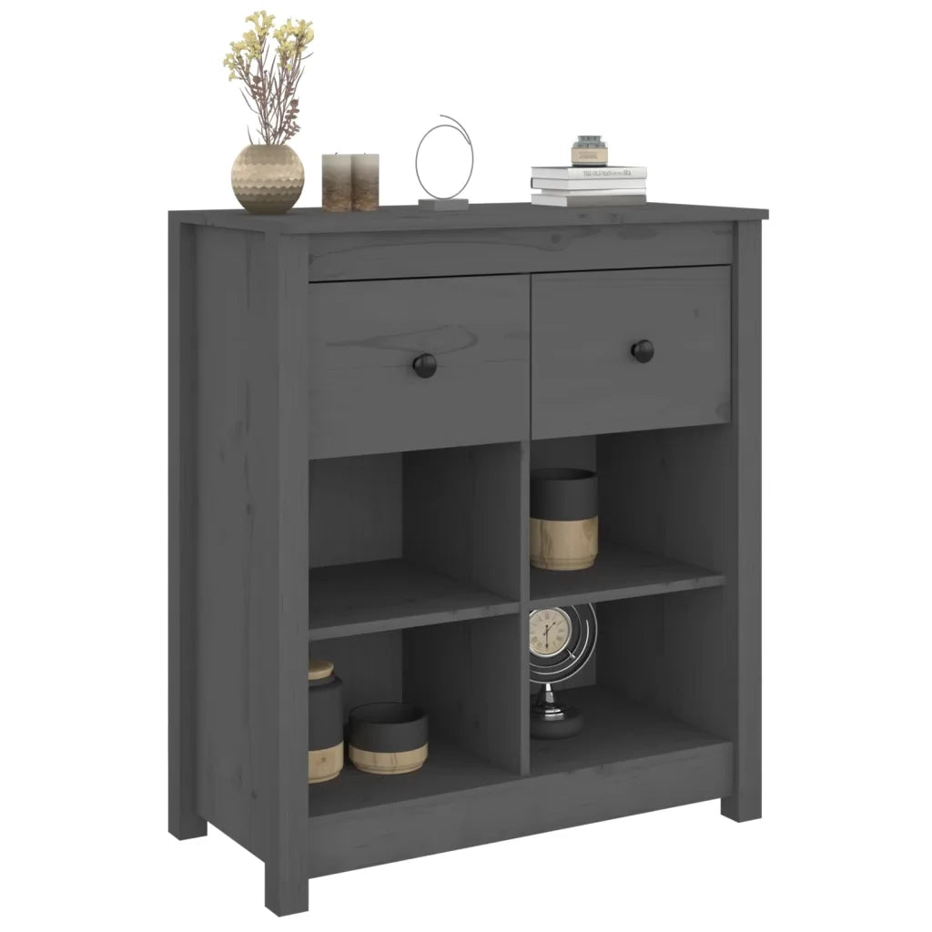 Credenza Grigia 70x35x80 cm in Legno Massello di Pino 813766