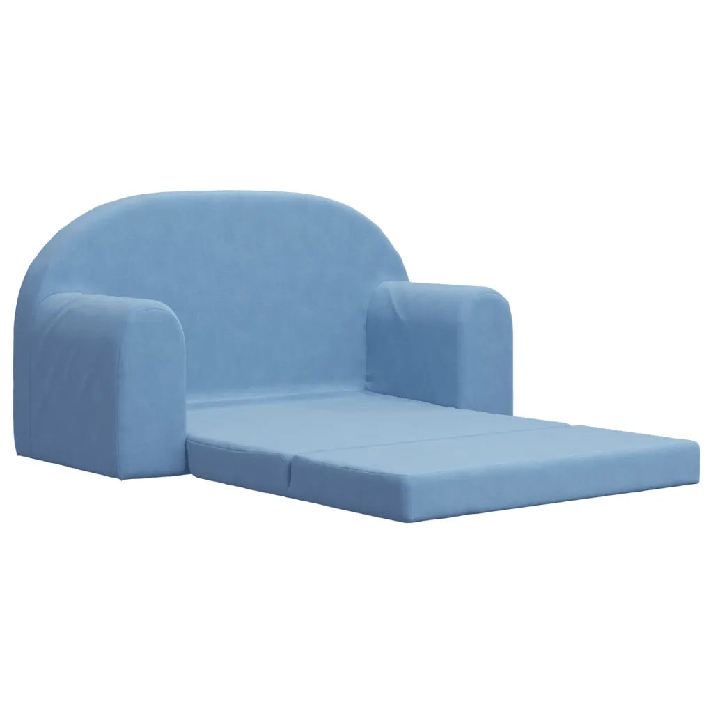 Divano Letto per Bambini a 2 Posti Blu in Morbido Peluche 357026