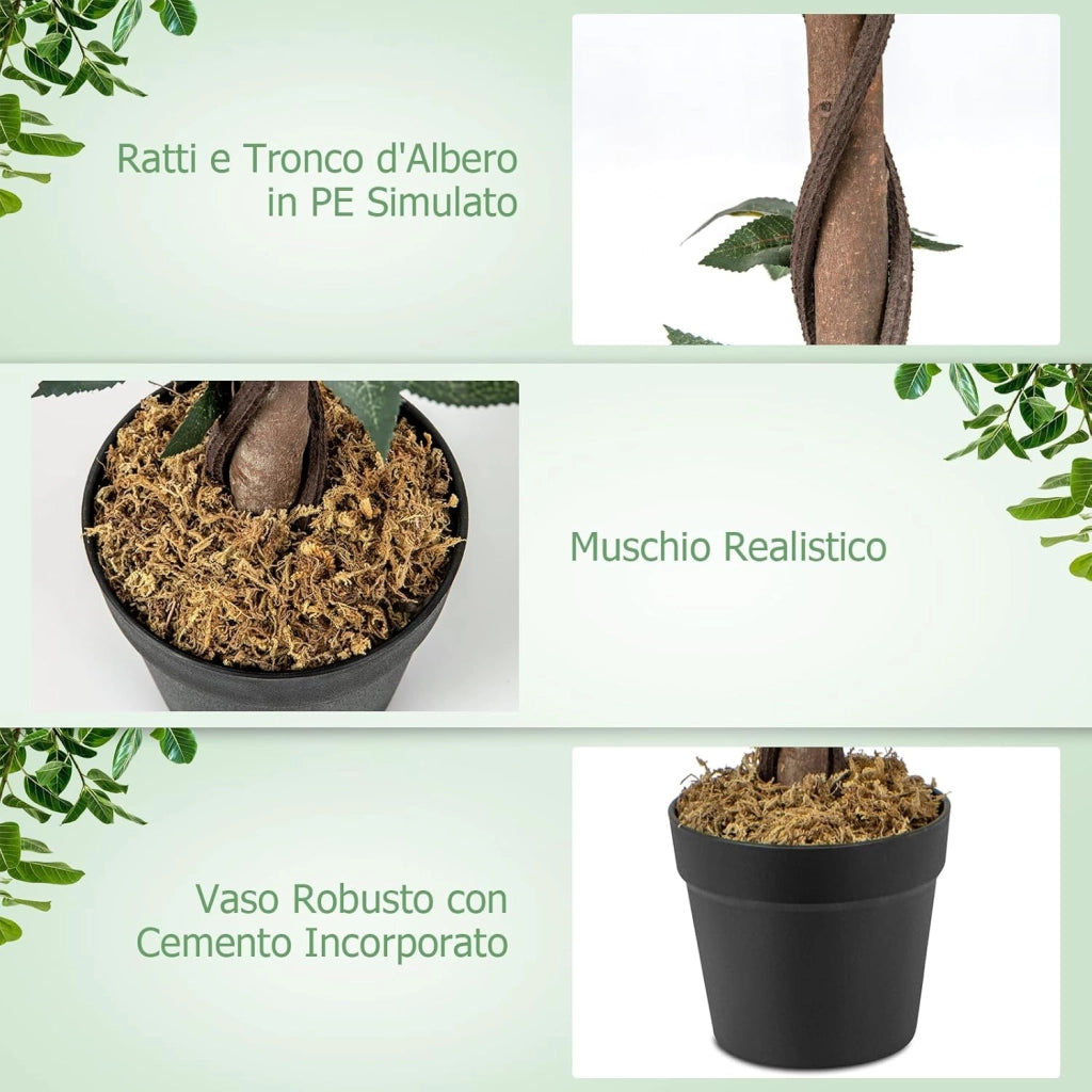 Albero Artificiale con Fiori, Albero di Fiori Finti da 93 CM con Rose, Vaso, Tronco in Legno Reale, Senza Manutenzione, Pianta Finta in Vaso per Ufficio, Casa e Portico