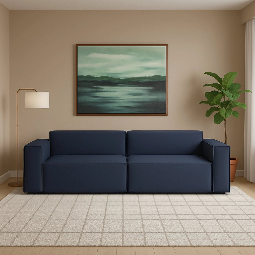 Divano fisso Argo, Divano componibile a 3 posti lineare, Made in Italy, SofÒ  moderno da soggiorno in tessuto, Cm 260x95h70, Blu