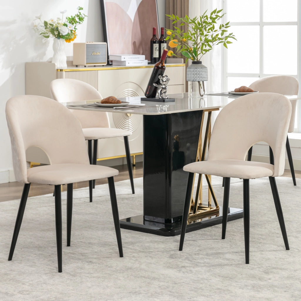 SEDIA Imbottita con schienale 47x44x84 cm Velluto Beige Set da 4 pezzi