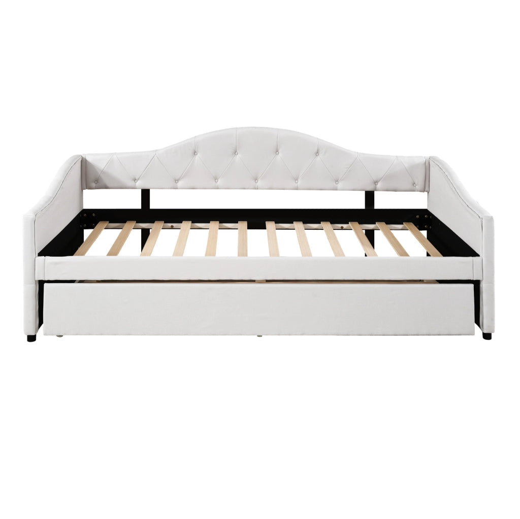 Divano letto 90x200 cm con letto estraibile in lino e MDF beige