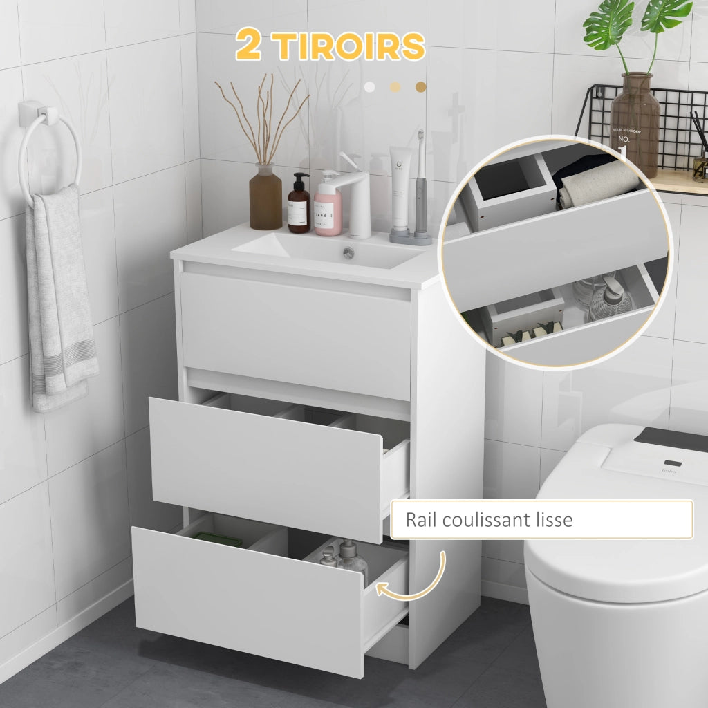 Mobile da Bagno con 2 Cassetti e Lavabo in Ceramica ¨C Zephmum ¨C 61x37x88 cm Bianco Lucido