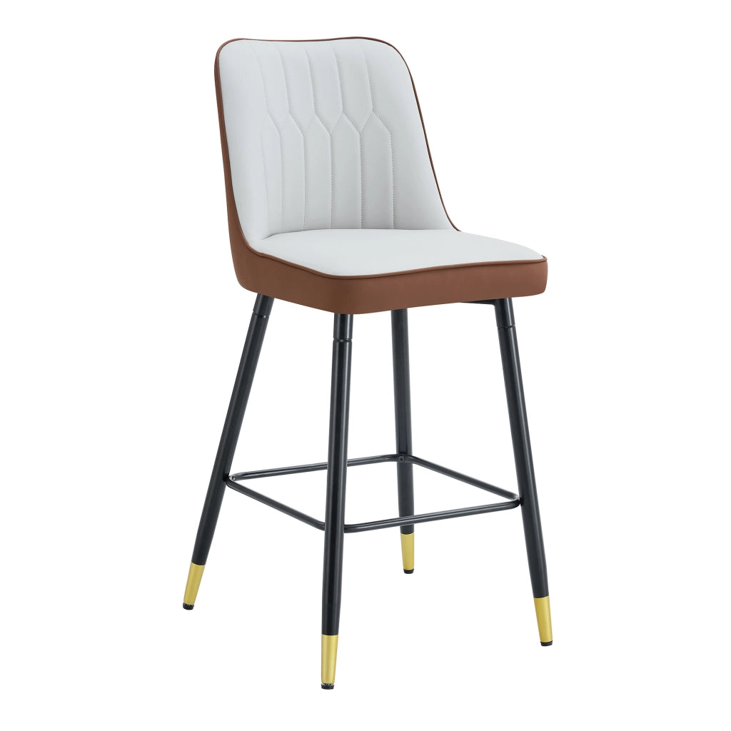 Set 2 Sgabelli da Bar ¨C MINIMAL ¨C Ecopelle Grigio Chiaro/Marrone, Struttura Metallo Nero, 100 cm