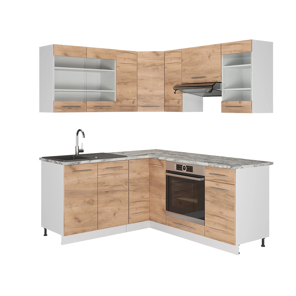 Cucina angolare completa Fame-Line Rovere dorato/Bianco 190 x 160 cm, PL Marmo Vicco