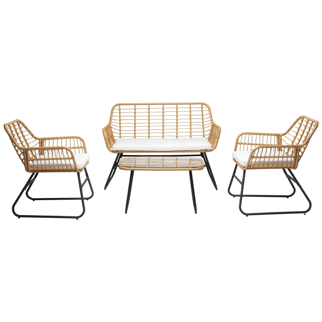 Set di mobili da giardino TIGA in resina intrecciata 4 posti - cuscini crema