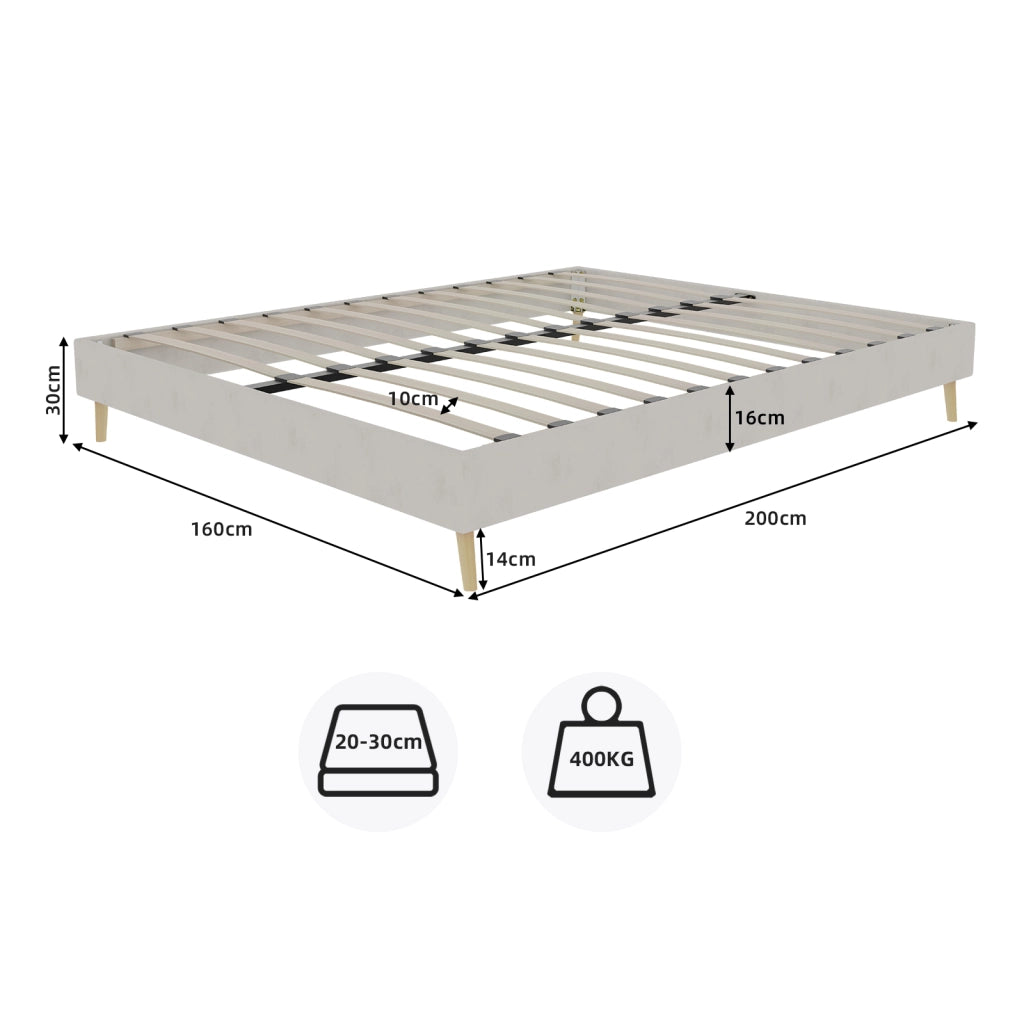 Letto per adulti 160 × 200 cm con struttura stabile, senza materasso, in tessuto e metallo, beige moderno