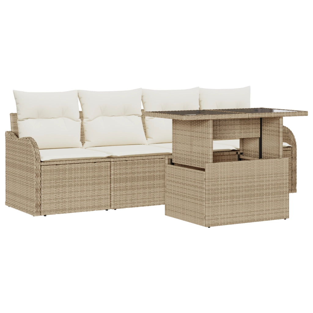Set divani da giardino  5 pezzi con cuscini Beige Polirattan