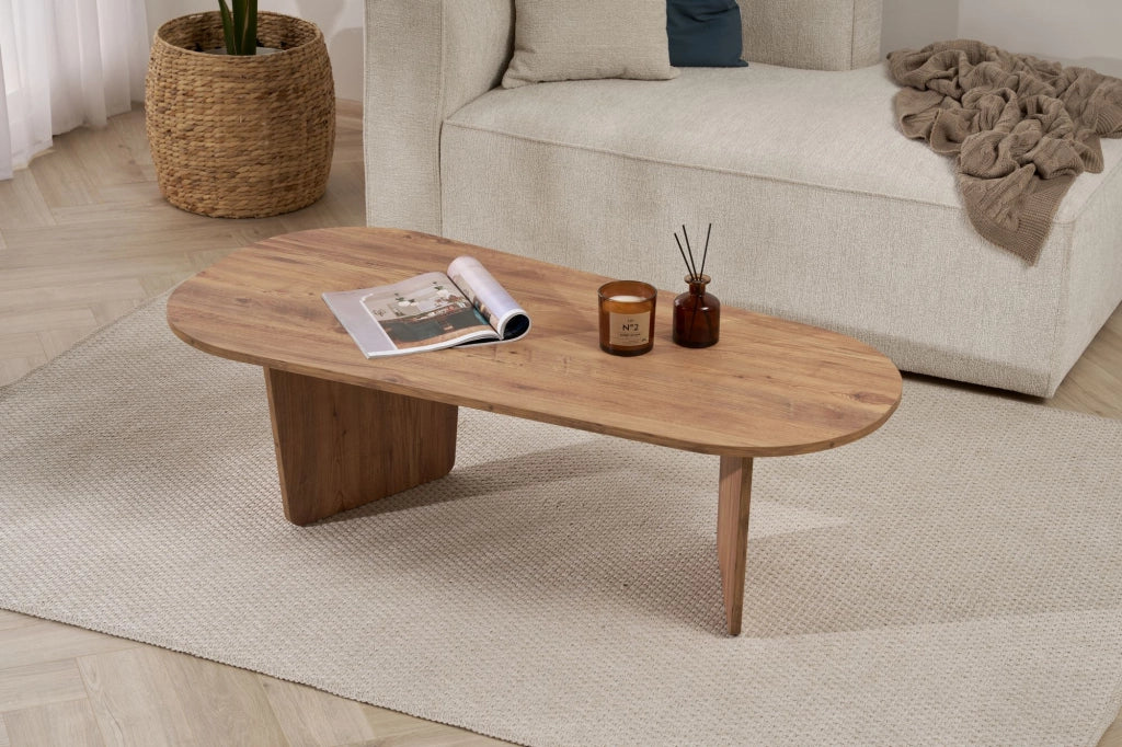 Tavolino da caffè in legno "Ovalis" - 130 x 65 x 40 cm - Pino atlantico