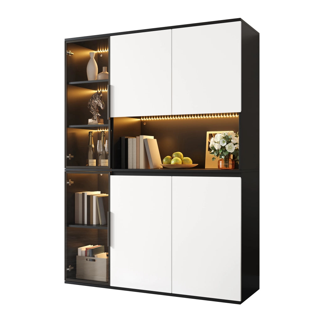 Vetrina alta con LED regolabili 120x40x160 cm in MDF bianco e nero