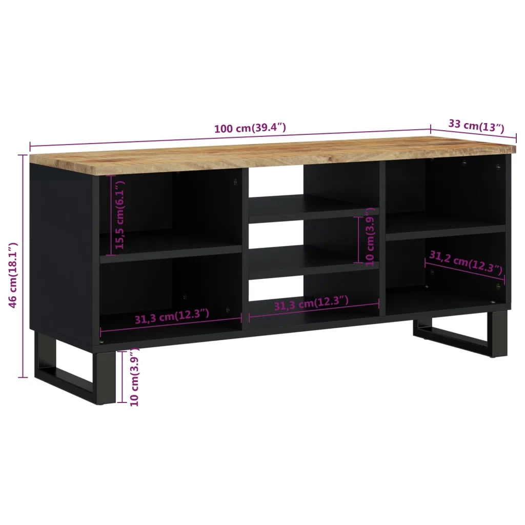 Mobile TV 100x33x46cm Legno Massello Mango e Legno Multistrato 351966