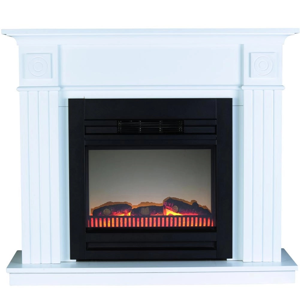 Camino Elettrico da Pavimento Chicago 1800W con Cornice in Legno Bianco