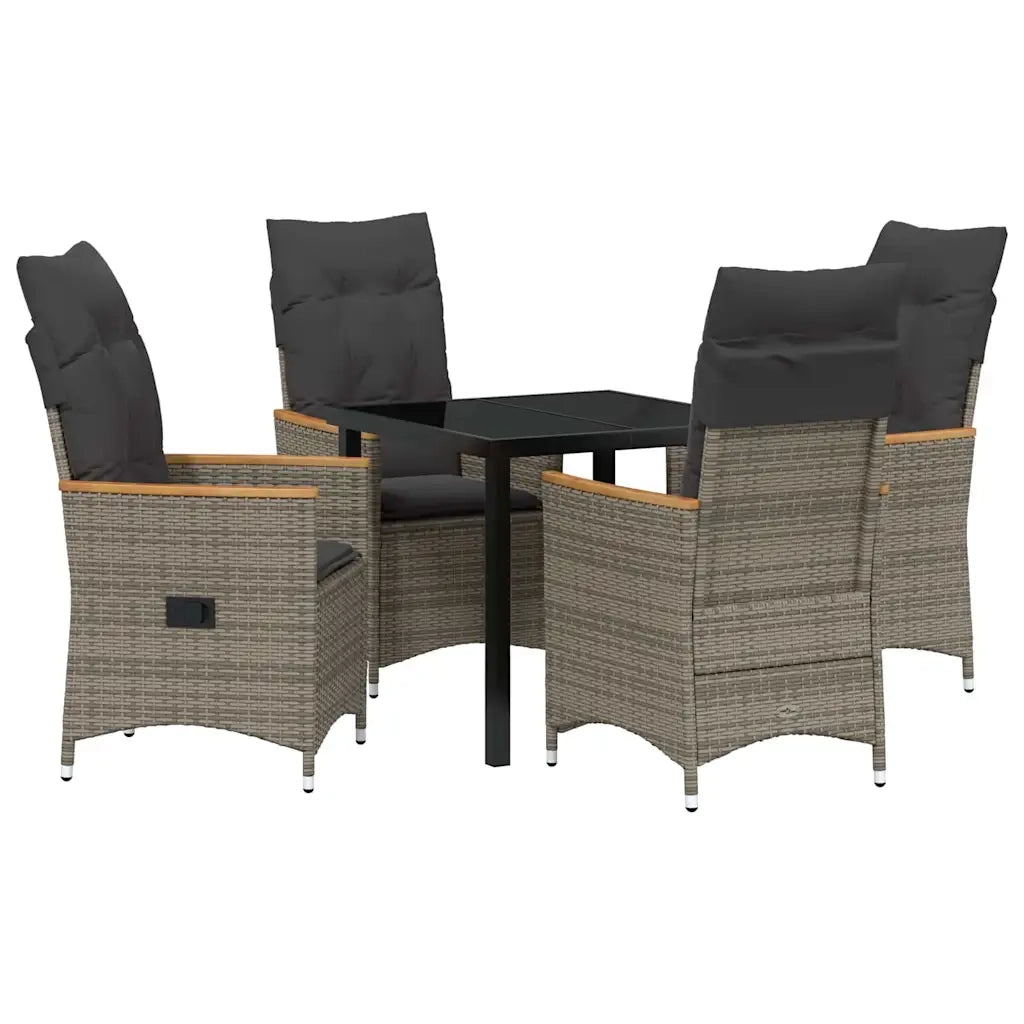 Set da Pranzo per Giardino con cuscino 5 pcs Grigio polyrattan