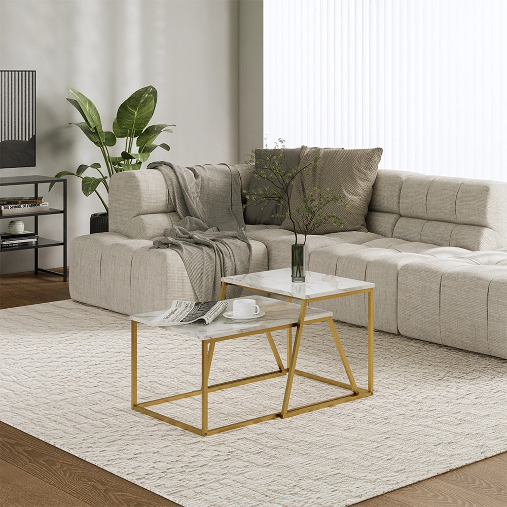 Vicco Tavolino da divano Marmo Bianco/Oro 60 x 50 cm 2 parti