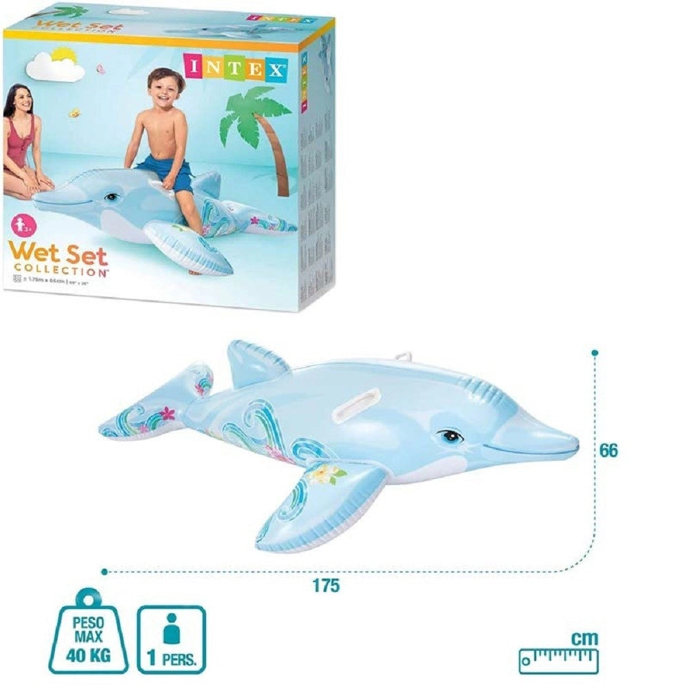 Trade Shop - Cavalcabile Forma Delfino Gonfiabile Piscina Mare 175 X 66 Cm Con Maniglie 58535 -