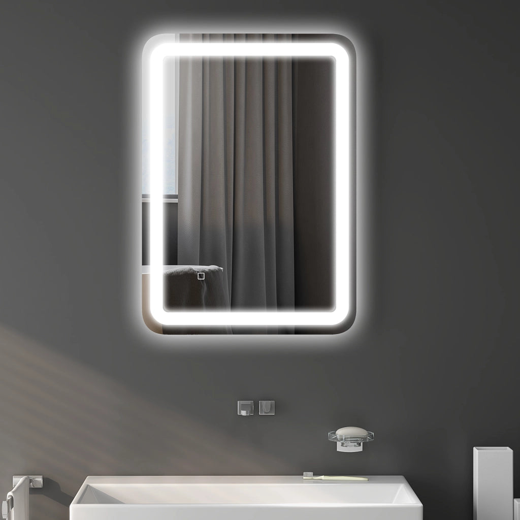 Specchio da bagno illuminato ¨C Zephmum ¨C Touch, dimmerabile, 3 colori luce, 50x70 cm, argento