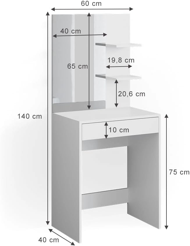Tavolo da toeletta Isabelle, Bianco, 60 cm, Salvaspazio e funzionale allo stesso tempo