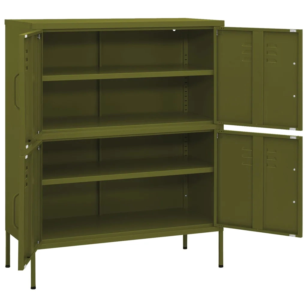 Mobile contenitore moderno con 2 ripiani regolabili 80 x 35 x 101 cm acciaio verde oliva 02_0046826
