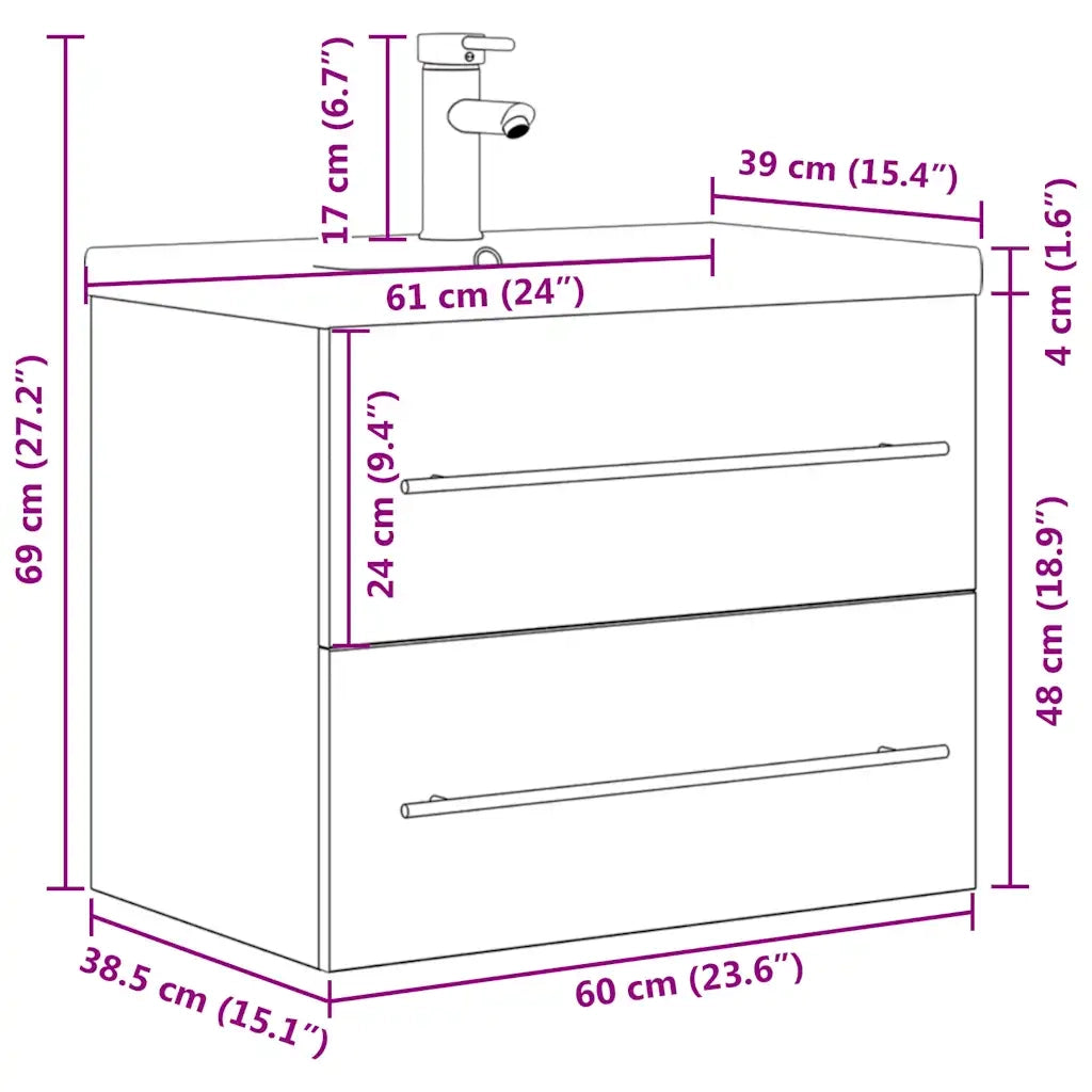 Set Mobili da Bagno 2 pz Grigio Cemento in Legno Multistrato