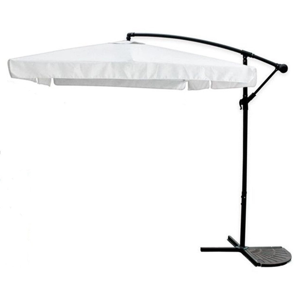 Trade Shop - Ombrellone A Braccio Laterale Da Giardino 3x3mt Protezione Sole Bianco Con Base 223218 -