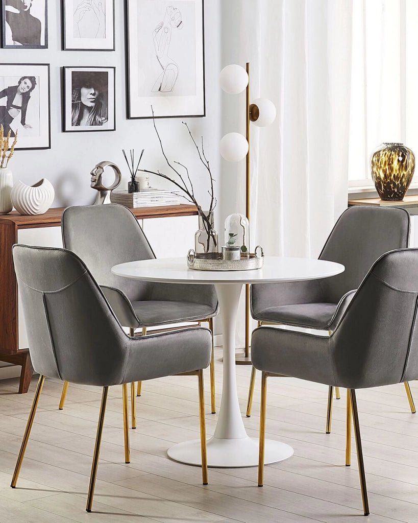 Set di 2 sedie da pranzo con rivestimento in velluto grigio gambe dorate glamour retrò