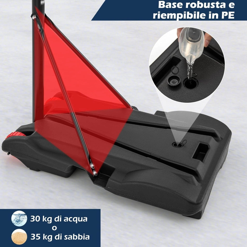 Canestro da Basket Portatile e Regolabile in Altezza 223-253 cm, Canestro da Basket da Esterno ed Interno con Tabellone Antisfondamento, Base Riempibile e Ruote