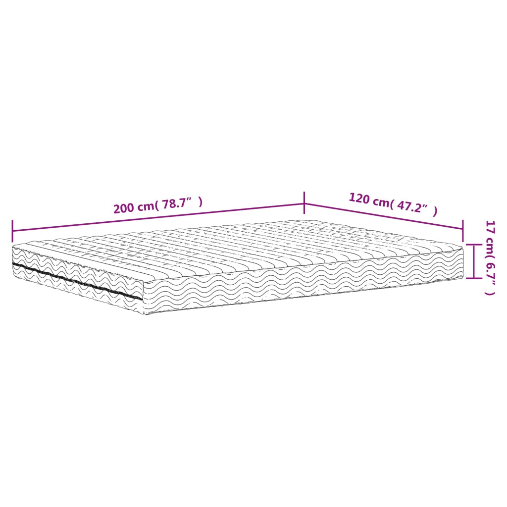 Materasso in Schiuma-Materasso per Letto Bianco 120x200 cm Durezza H2 H3