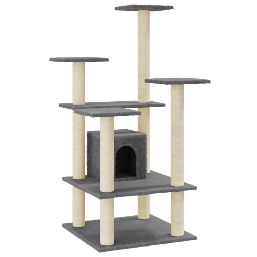 Tiragraffi per gatti torre per arrampicata giocattolo piattaforma per arrampicata con tiragraffi in sisal scuro 110 cm grigio 02_0022643