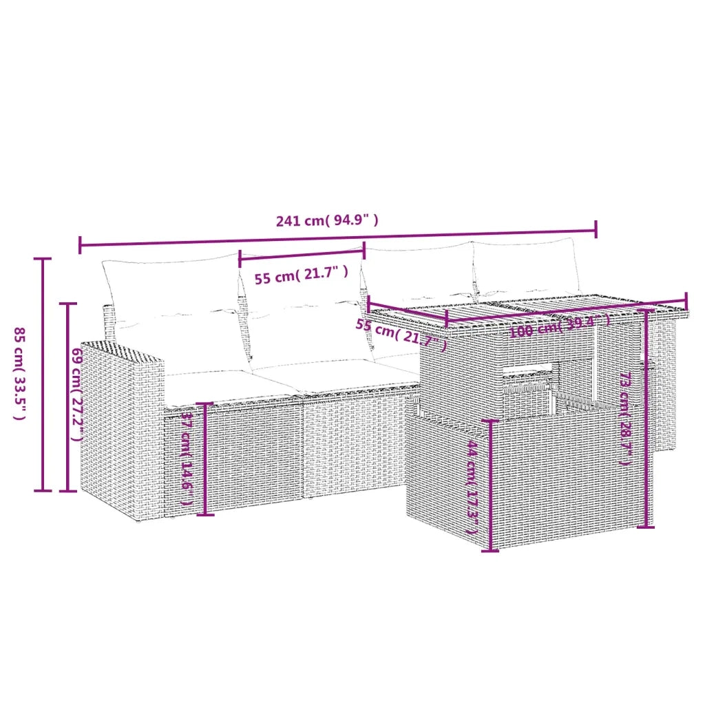 Set Divano da Giardino 5 pz con Cuscini Grigio in Polyrattan