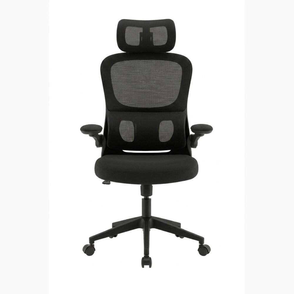 Sedia da Scrivania Ufficio ergonomica Con Poggiatesta imbottita Schienale a rete Nera BUDAPEST