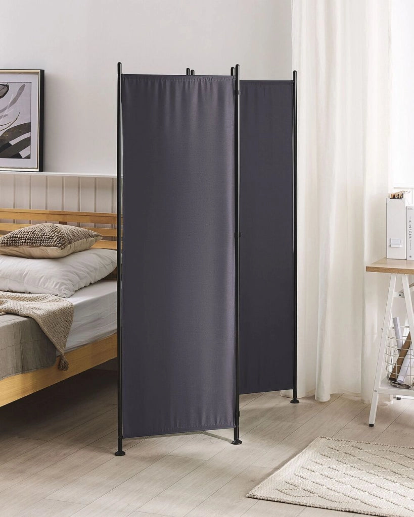 Divisorio per ambienti grigio poliestere Nero struttura in acciaio 3 pannelli divisorio decorativo dello schermo