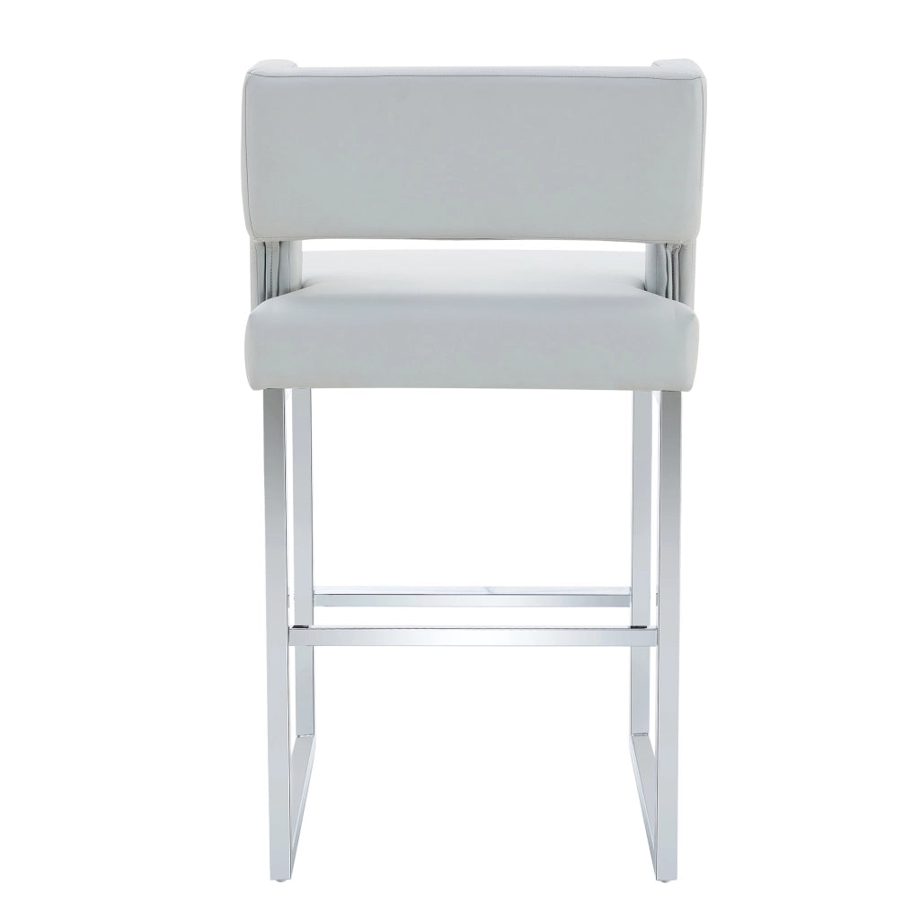 Sgabello da bar con seduta imbottita e gambe in metallo, rivestimento PU, Grigio chiaro, Argento