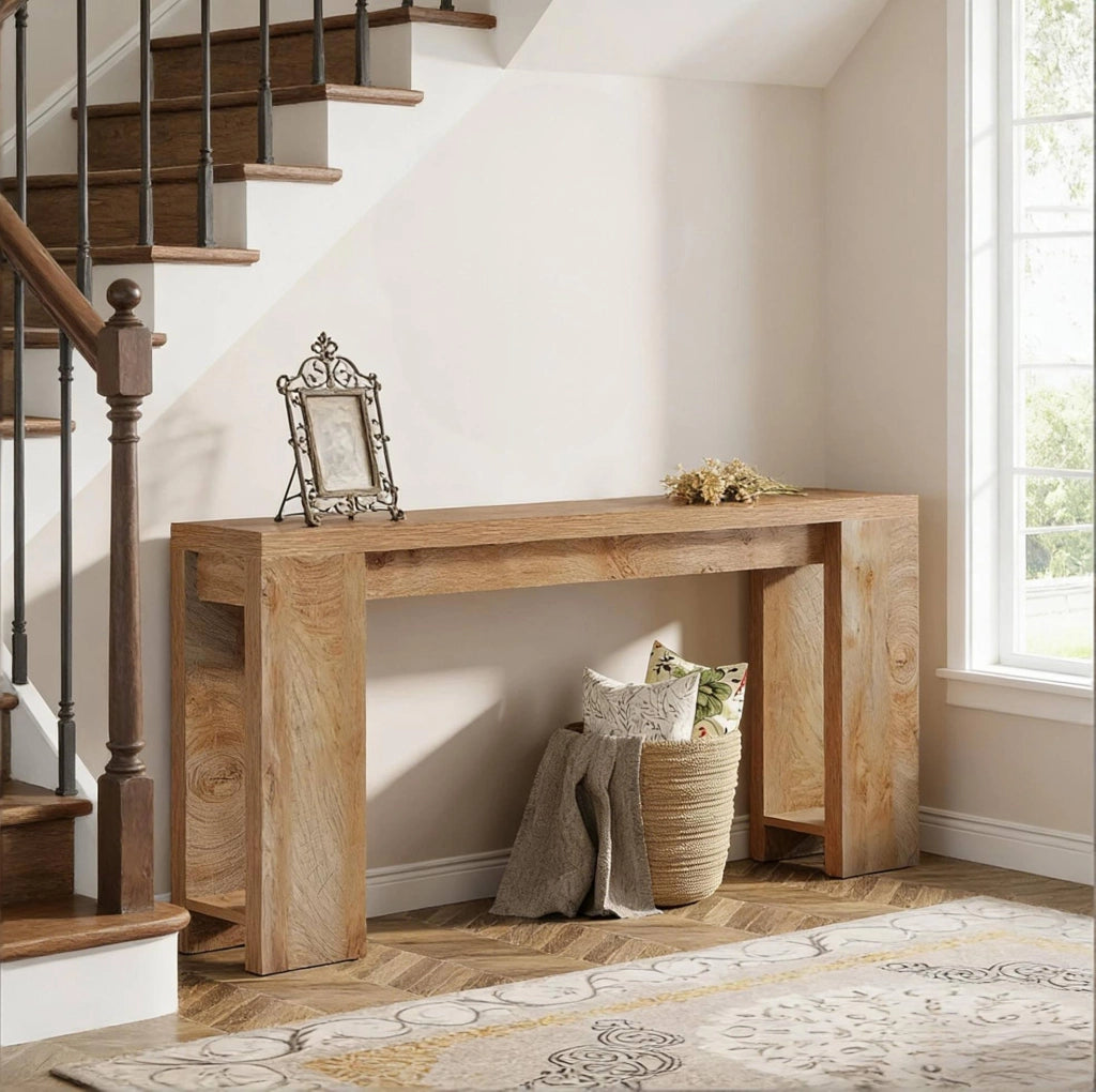 Tavolo consolle rustico extra lungo in legno marrone