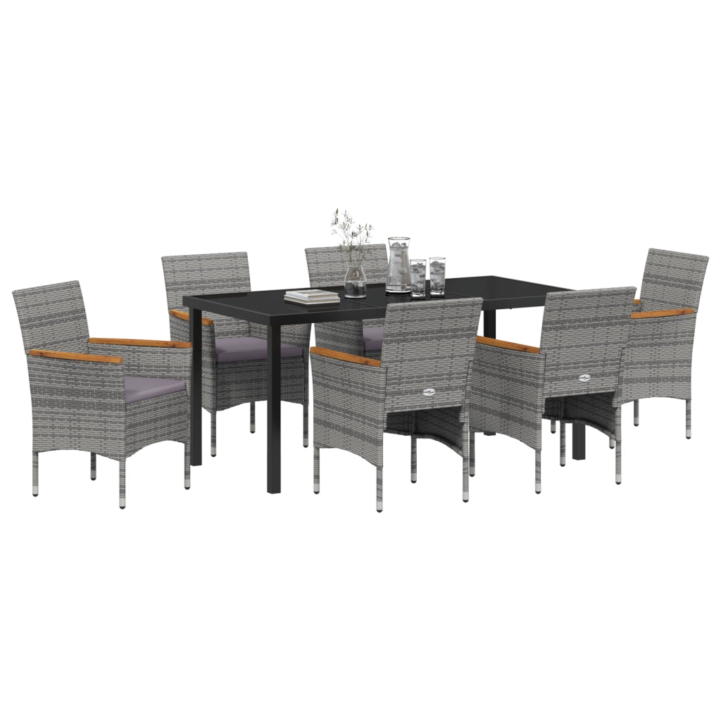 Set da Pranzo da Giardino 7 Pezzi Grigio Rattan in Poliestere