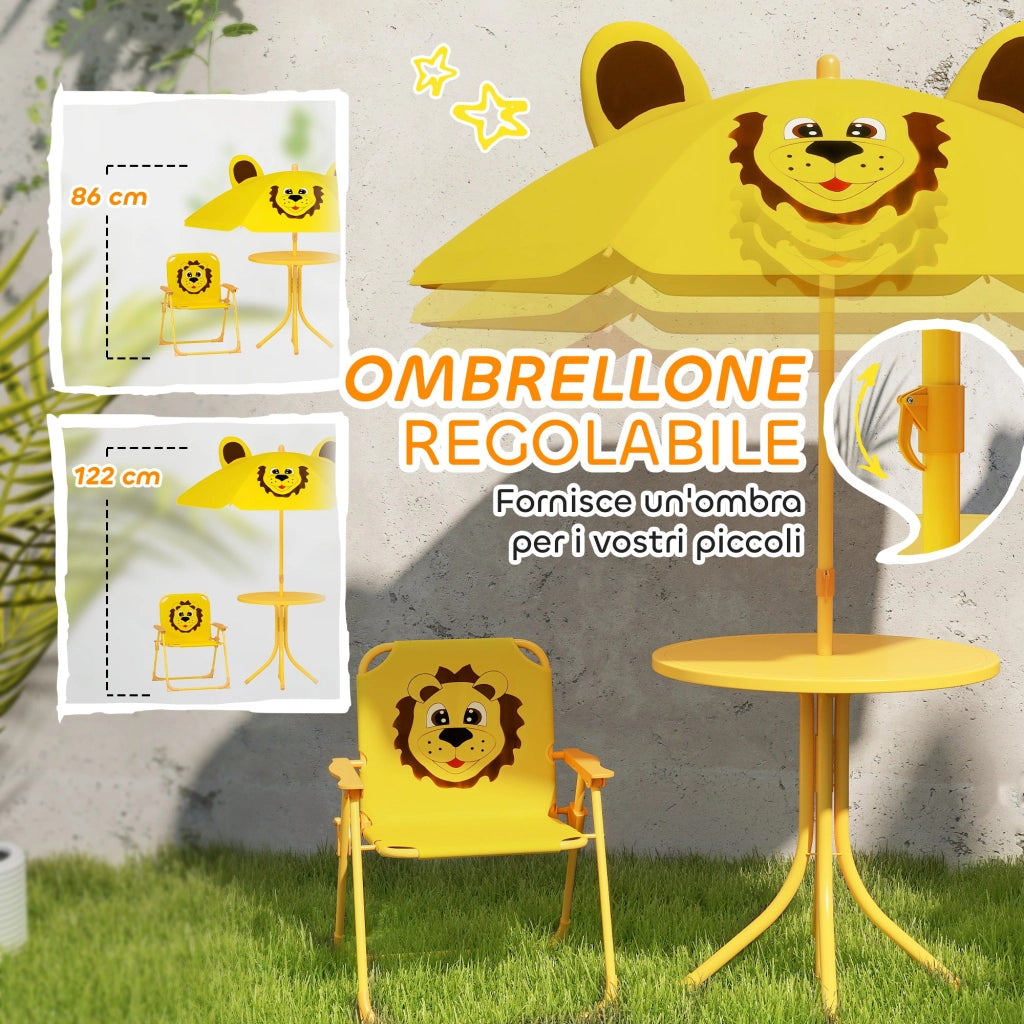 Set da Giardino per Bambini 2-5 Anni con Tavolino 2 Sedie e un Ombrellone Giallo