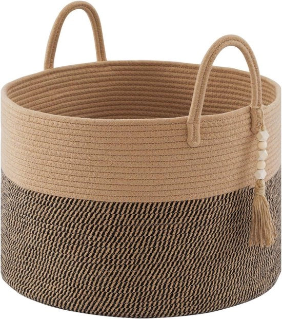 Wastaf met capacità di 65 litri per soggiorno e camera dei bambini - Jute e nero (50 x 33 cm)