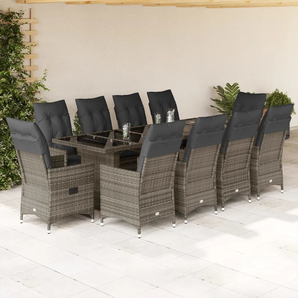 Set Bistrò da Giardino 11 pz con Cuscini in Polyrattan Grigio 3277242