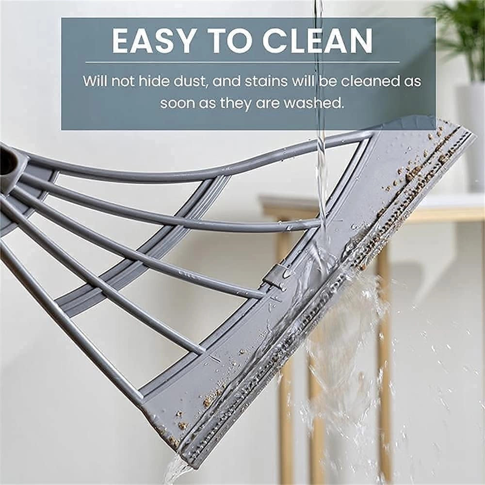Trade Shop - Scopa Pieghevole 2 In 1 Tergivetro Mop In Silicone Spazza E Lava Pavimenti Vetri -