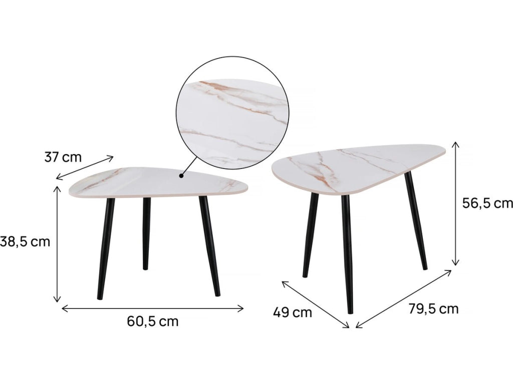 Set di 2 tavolini da caffè impilabili in ceramica "Terra" - 49 x 79 x 56 cm - Bianco