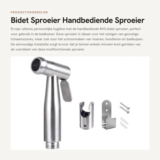 Bidet Sproeier RVS - Manuale - Eseguibile a Mano - Facile da Installare - Per Igiene Personale - Inclusa Ocratura