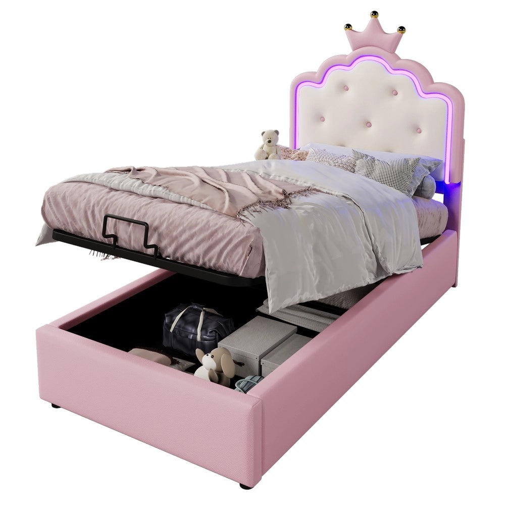 Letto Imbottito con Contenitore Idraulico ¨C MINIMAL ¨C Rosa, PU, 90x200