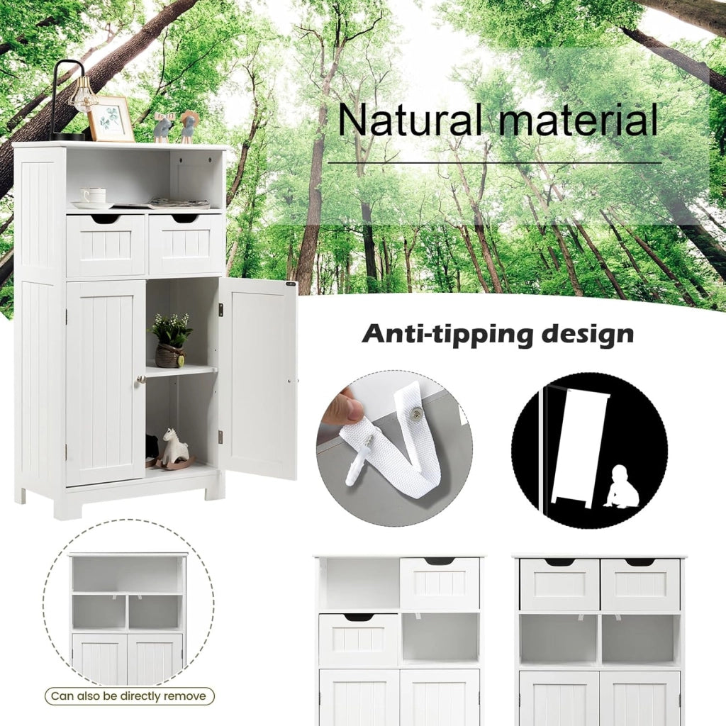Mobile da Bagno con 2 Cassetti e 2 Armadi a Porta, 60 x 30 x 109 cm, Armadietto da Terra Autoportante in MDF, Armadio d’Archivio per Soggiorno, WC, Camera da Letto, Cucina (Bianco)