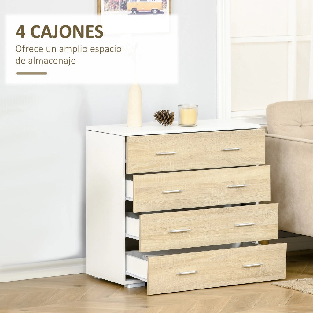 Cassettiera Moderna con 4 Cassetti ¨C zephmum ¨C Roble e Bianco 76x35x72 cm